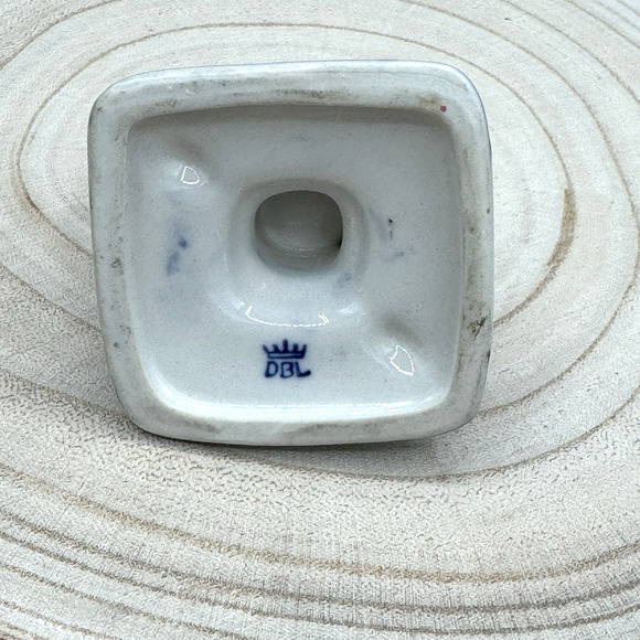 Vtg Mini Handpainted Delft Blue Ceramic Taper Candlestick Holder DBL Crown Mark - Picture 6 of 7